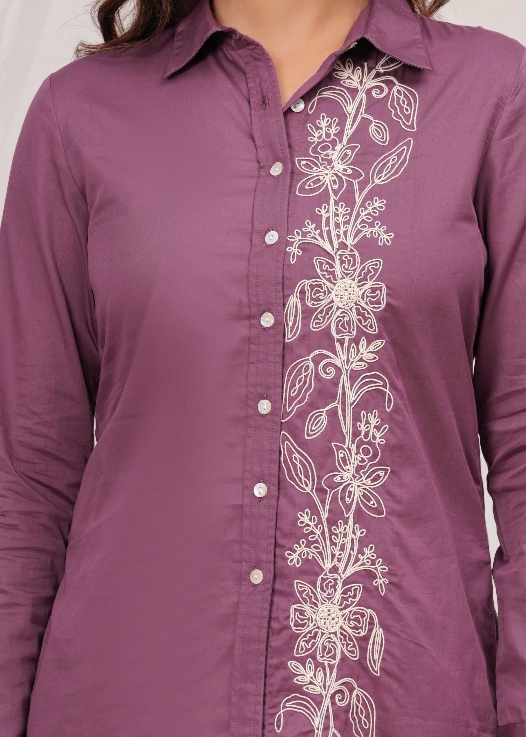 Purple Floral Embroidered Co-ord Set work view