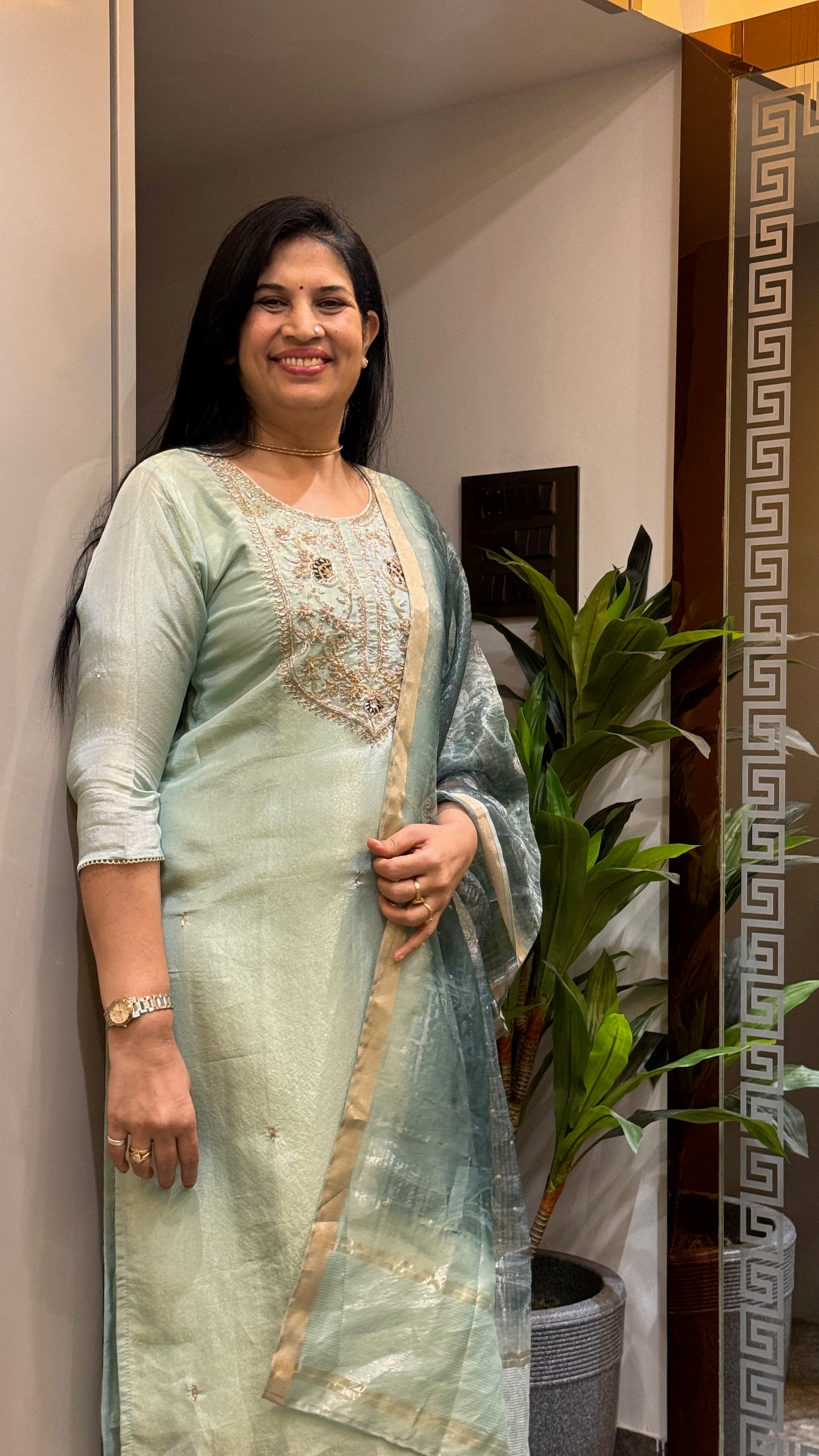 Pastel Green Tissue Silk Kurti zoom view