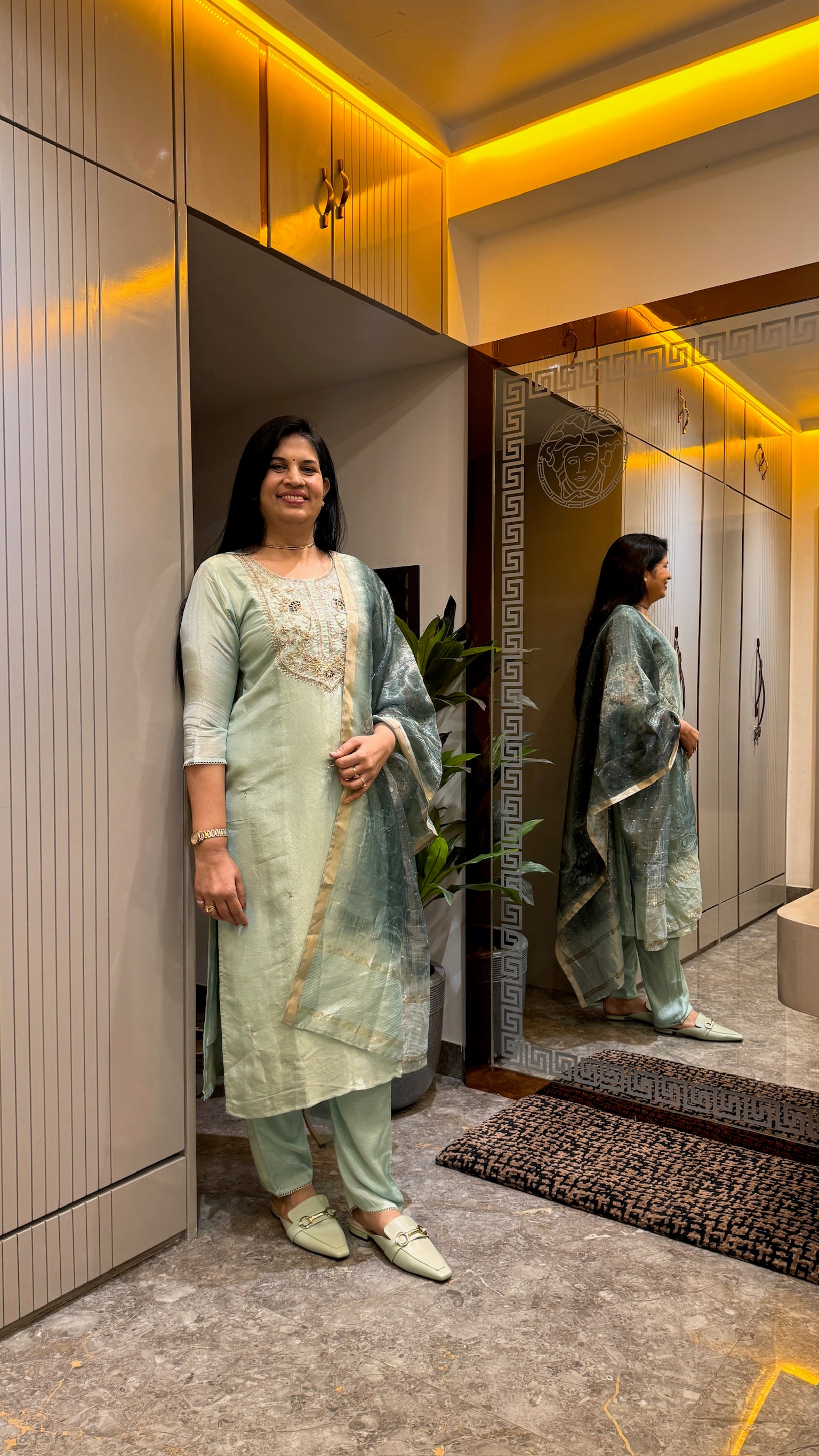 Pastel Green Tissue Silk Kurti overview