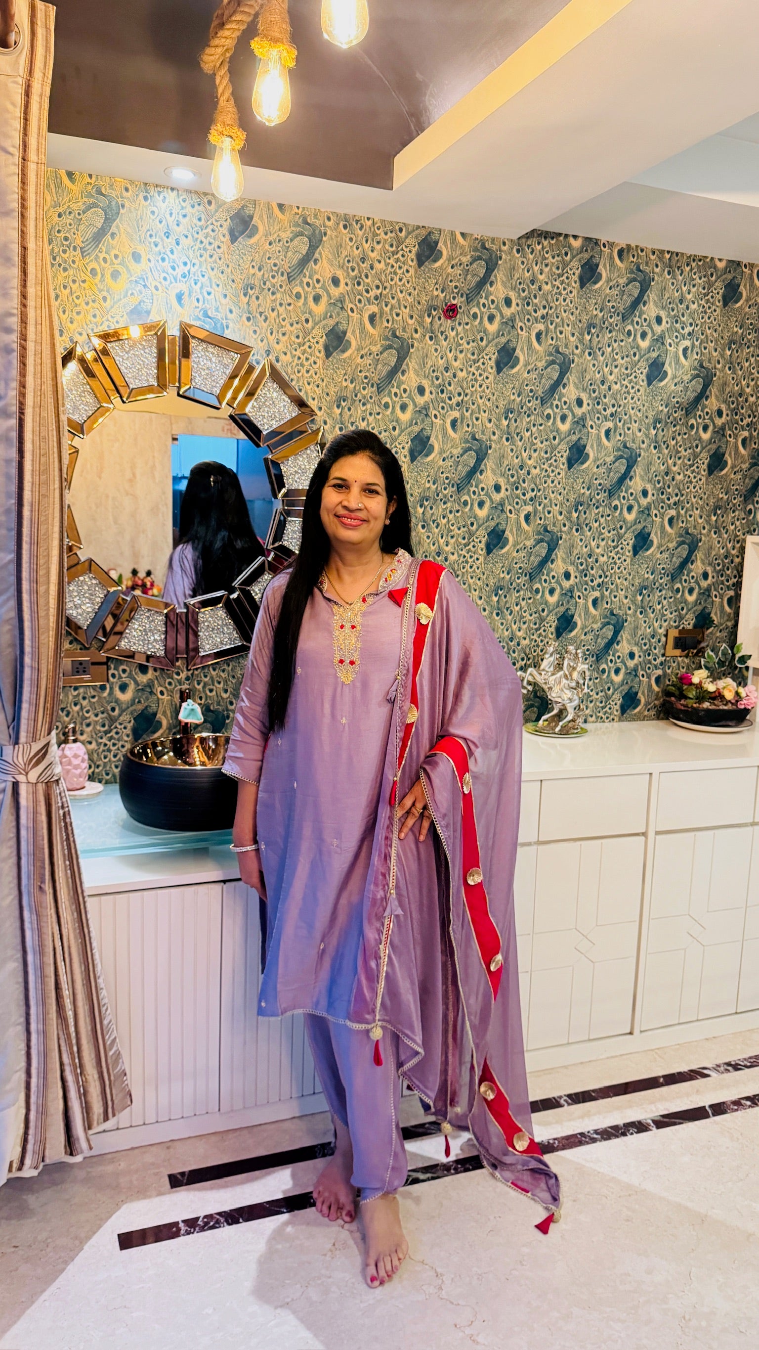 Lilac Embroidered Kurti Set with Dupatta full view