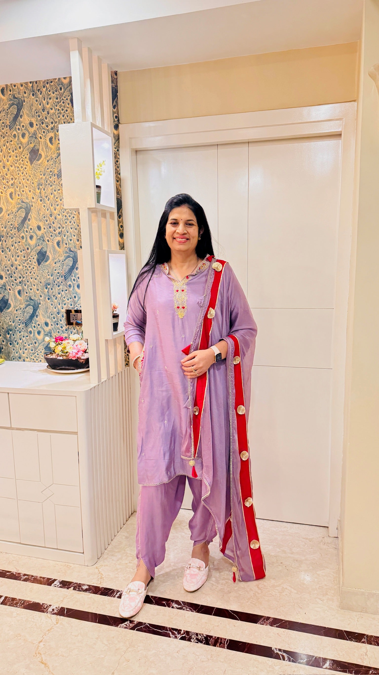 Lilac Embroidered Kurti Set with Dupatta front view