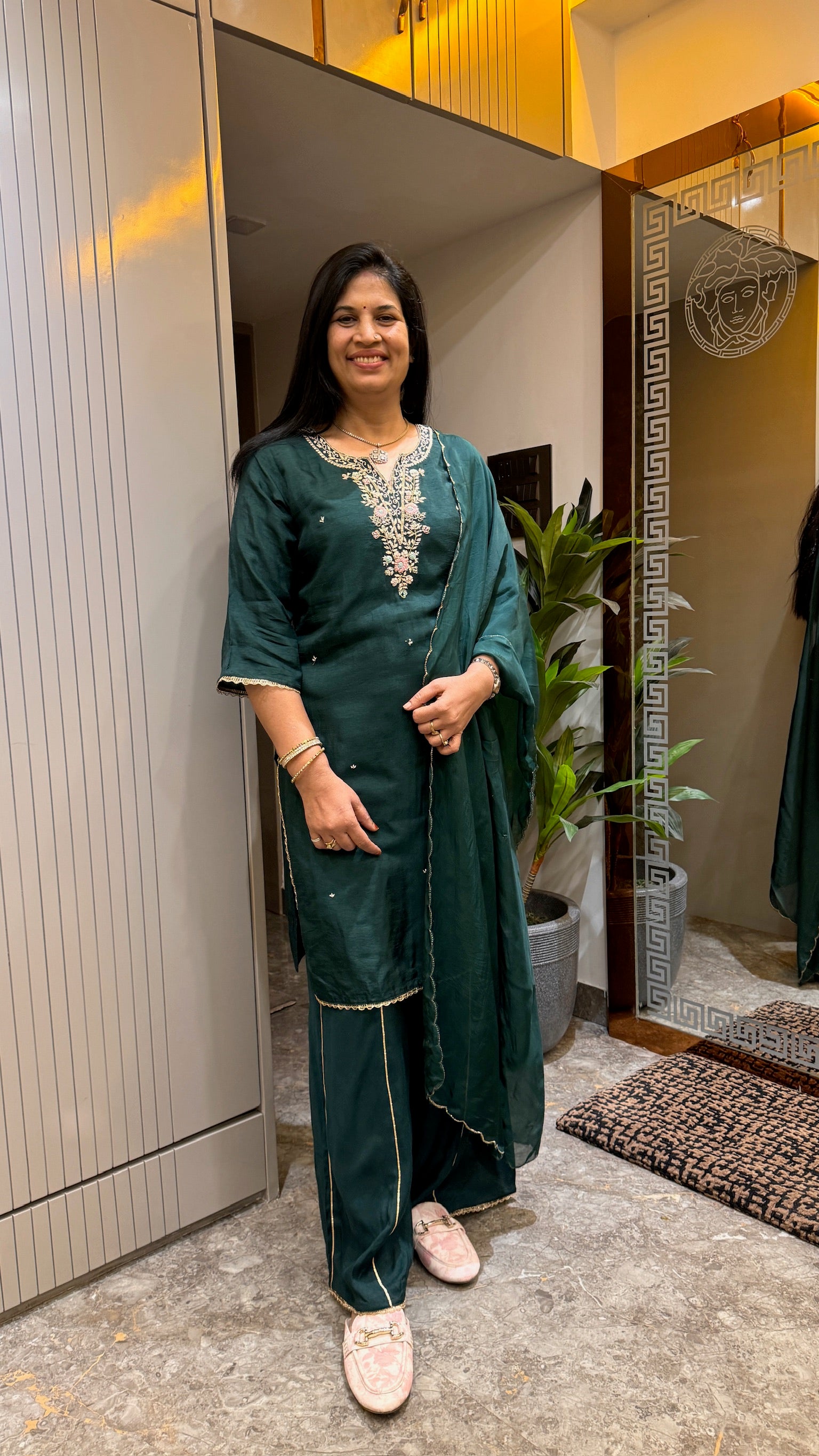 Emerald Green Embroidered Kurti Set with Dupatta full view