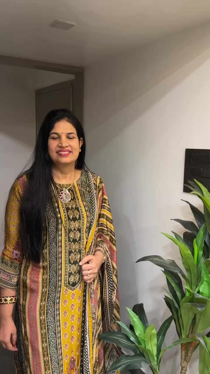 Mustard Printed Long Kurti with Ethnic Detailing video